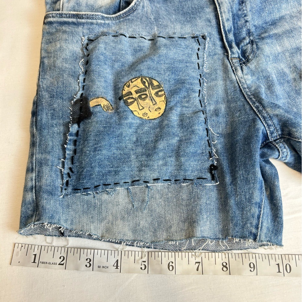 Women's BDG Light Blue Denim Patch Shorts with Urban Embroidered Patch Work 33 - Picture 11 of 15